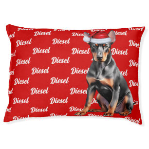 Cute Doberman Pinscher with Dog's Name Holiday Pet Bed