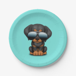 Cute Doberman Puppy Dog Wearing Sunglasses Paper Plates