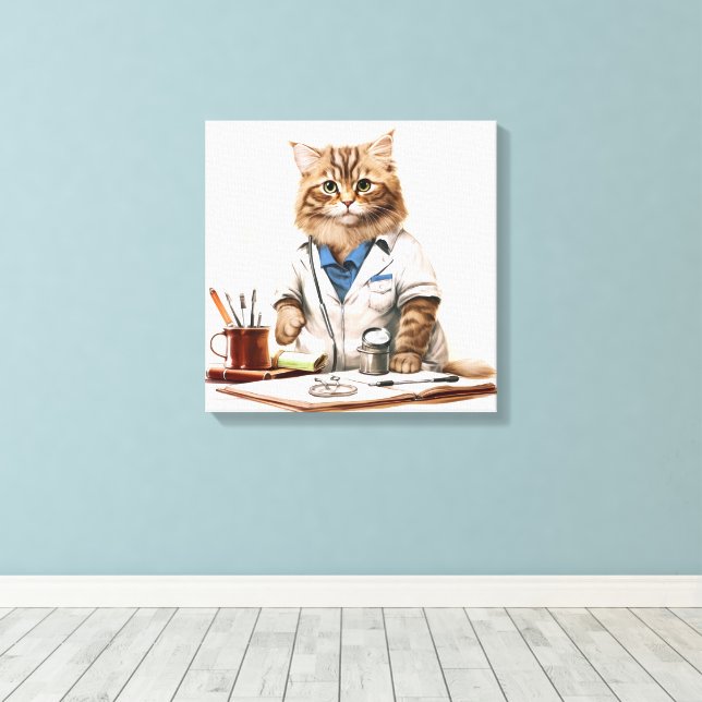Cute Doctor Cat As Painting Canvas Print (Insitu(Wood Floor))