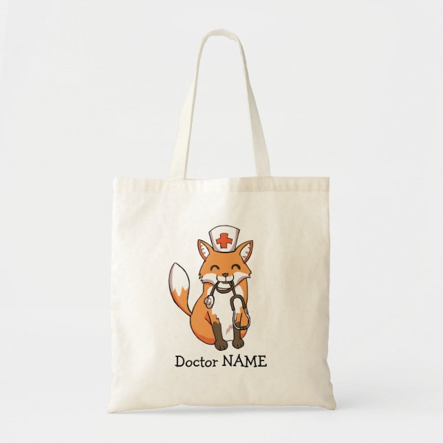 Cute Doctor Fox Drawing Personalized Tote Bag (Front)