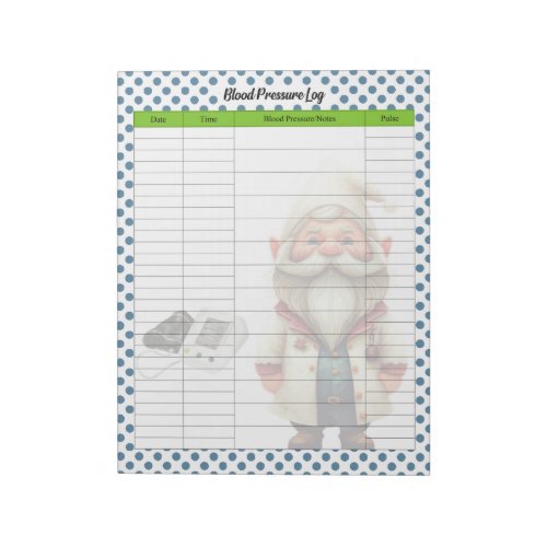 Cute Doctor Gnome Blood Pressure Log Notepad
