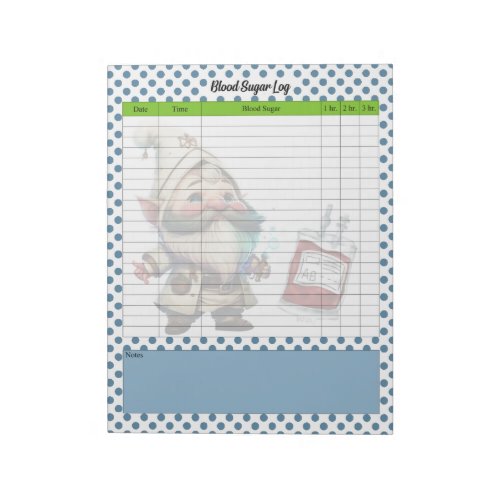 Cute Doctor Gnome Blood Sugar Log Notepad