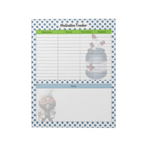 Cute Doctor Gnome Medication Tracker Notepad
