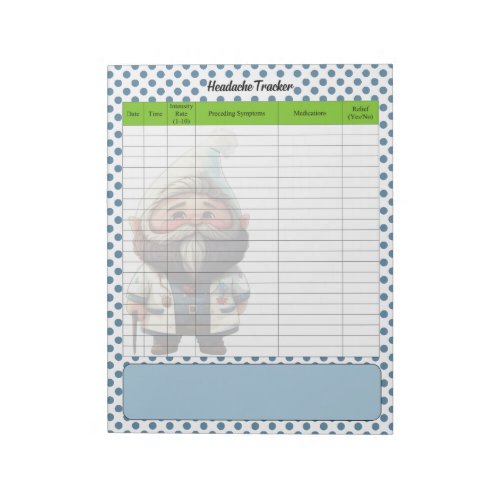 Cute Doctor Gnome Themed Headache Tracker Notepad