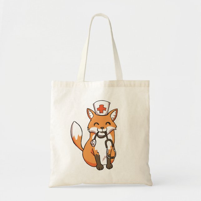 Cute Doctor Nurse Fox Stethoscope Drawing Tote Bag (Front)