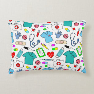Cute Doctor Nurse Medical Supplies Pattern Accent Pillow