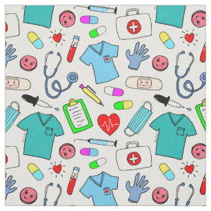 Cute Doctor Nurse Medical Supplies Pattern Fabric