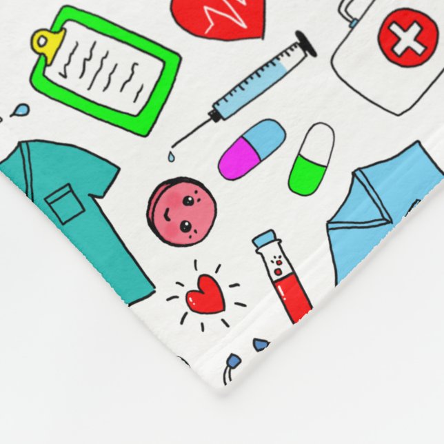 Cute Doctor Nurse Medical Supplies Pattern Fleece Blanket (Corner)