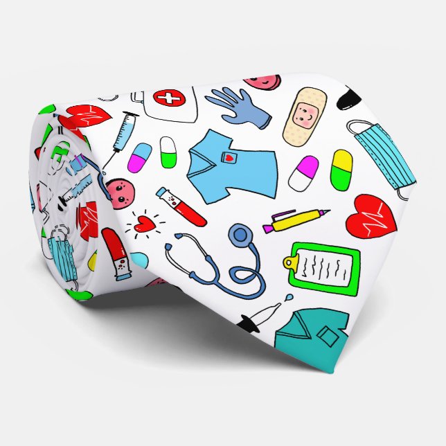 Cute Doctor Nurse Medical Supplies Pattern Neck Tie (Rolled)