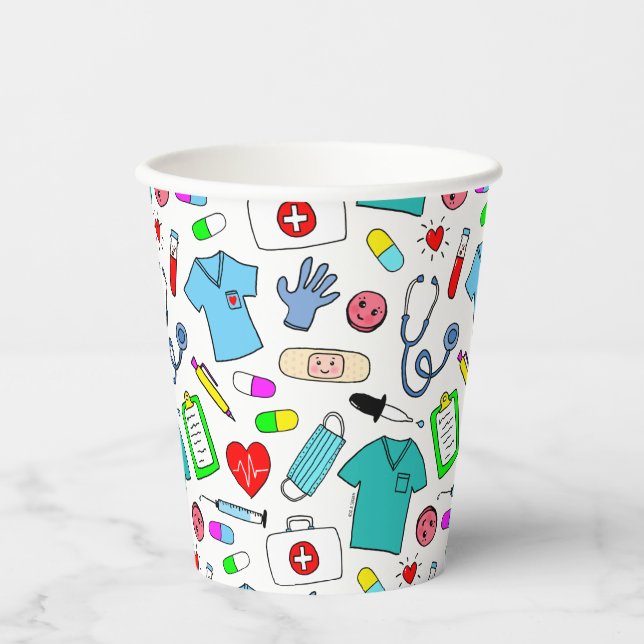 Cute Doctor Nurse Medical Supplies Pattern Paper Cups (Front)