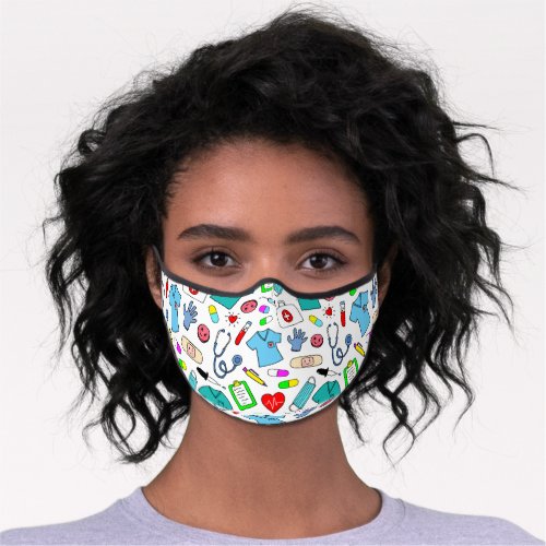 Cute Doctor Nurse Medical Supplies Pattern Premium Face Mask