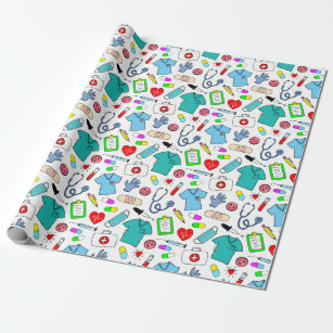 Cute Doctor Nurse Medical Supplies Pattern Wrapping Paper
