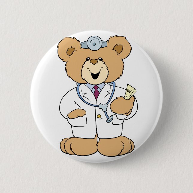 Cute Doctor Teddy Bear Pinback Button (Front)