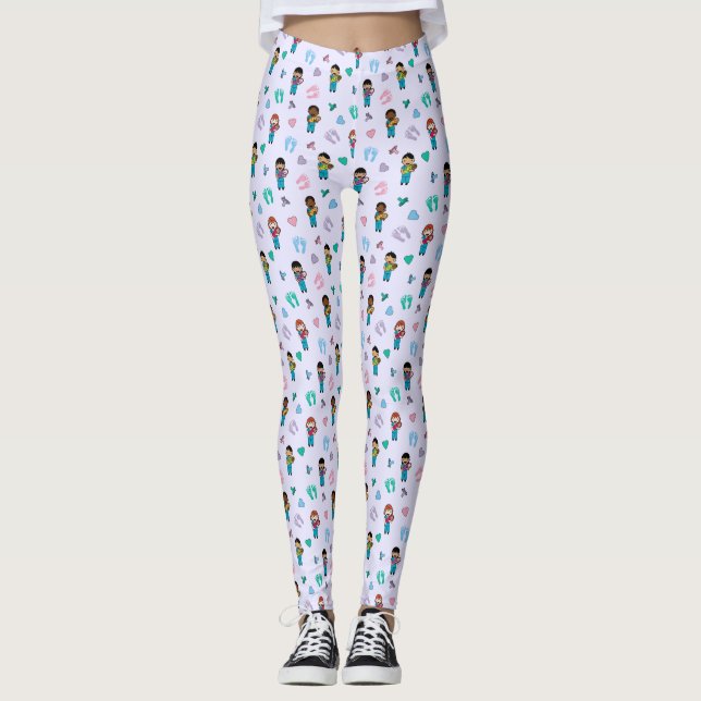 Cute Doctors and Nurses with Newborns Leggings (Front)