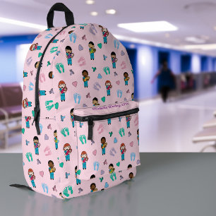 Cute Doctors and Nurses with Newborns Printed Backpack