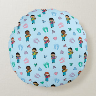 Cute Doctors and Nurses with Newborns Round Pillow