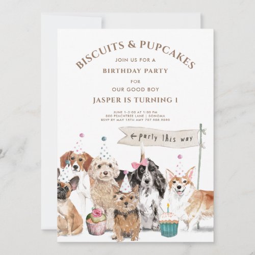 Cute Dog 1st Birthday Party Invitation