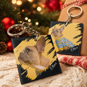 Cute Dog 2 Photo Script Name Pet Lover Keychain