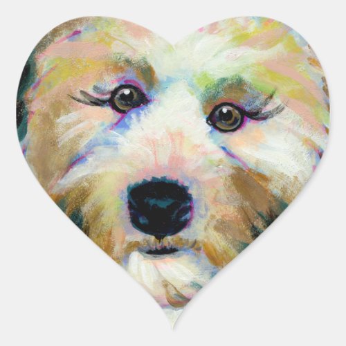 Cute dog adorable face fun colorful art painting heart sticker