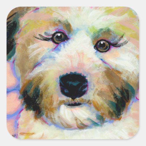 Cute dog adorable face fun colorful art painting square sticker