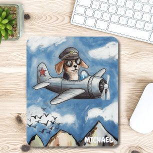 Cute Dog Airplane,Clouds Mountains,Custom Aviator Mouse Pad