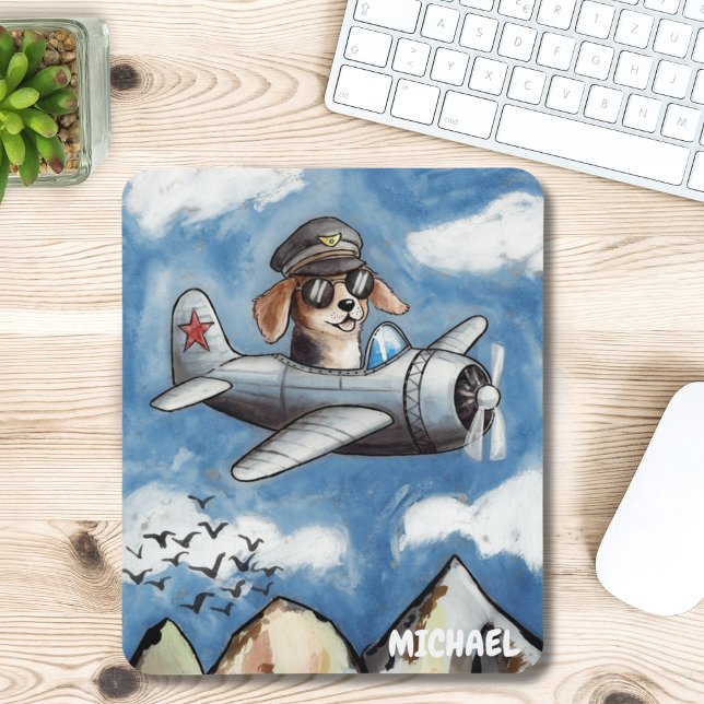 Cute Dog Airplane,Clouds Mountains,Custom Aviator Mouse Pad (Creator Uploaded)