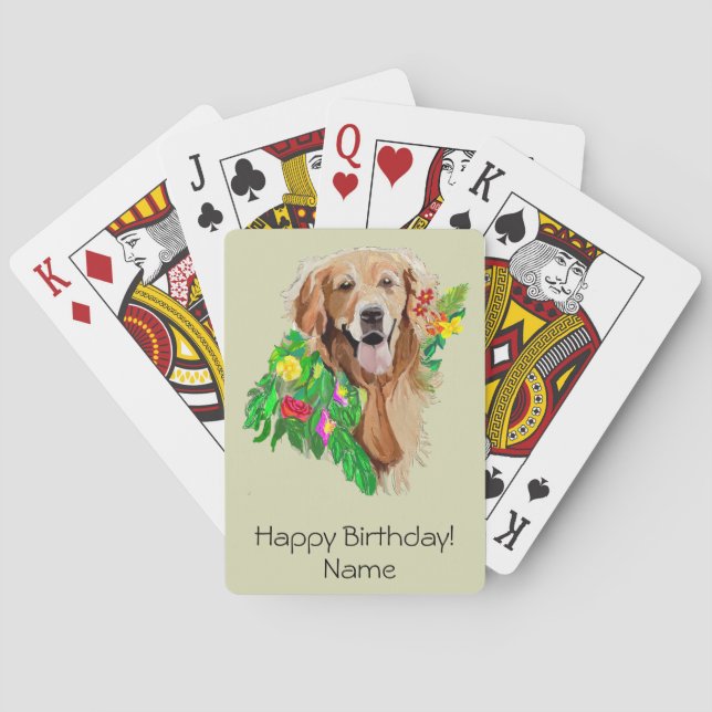 Cute Dog Amid Flowers Golden Retriever Poker Cards (Back)