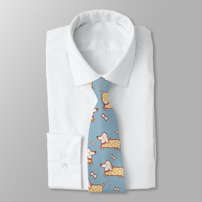 Cute Dog and Bone Seamless Pattern Neck Tie (Tied)