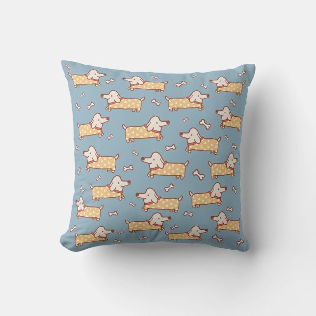 Cute Dog and Bone Seamless Pattern Throw Pillow (Front)