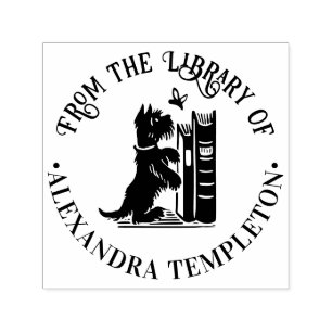 Cute Dog And Butterfly Library Book Name Self-inking Stamp