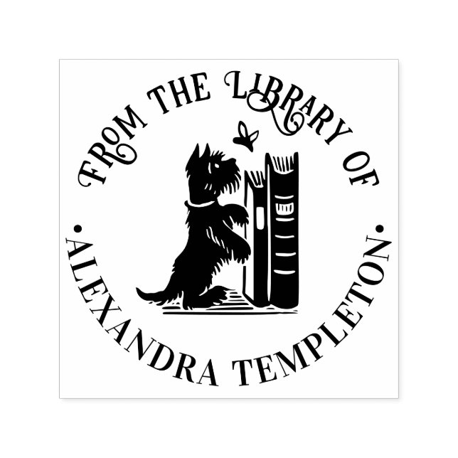 Cute Dog And Butterfly Library Book Name Self-inking Stamp (Design)