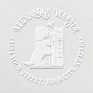 Cute Dog And Butterfly Name Return Address Embosser