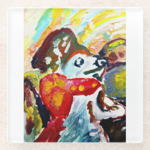 Cute dog and car ride glass coaster