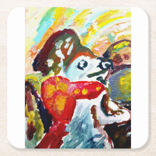 Cute dog and car ride square paper coaster