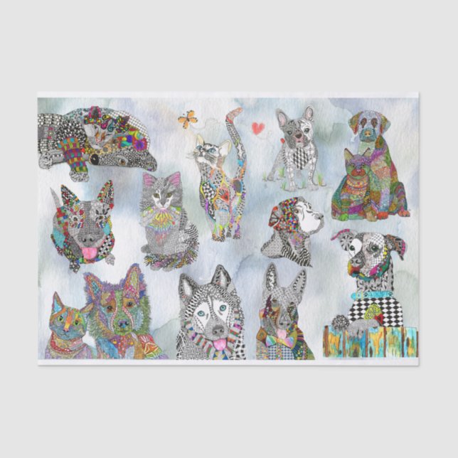 Cute Dog and Cat Assortment Tissue Paper   (Front)