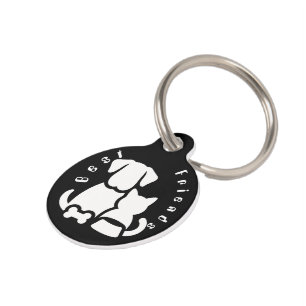 Cute Dog and Cat Best Friends Silhouette Keychain Pet ID Tag