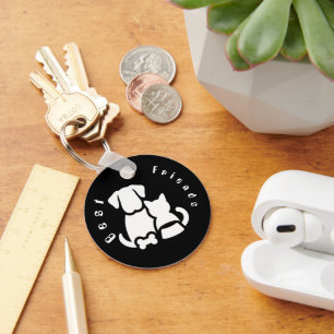 Cute Dog and Cat Best Friends Silhouette Round Acr Keychain