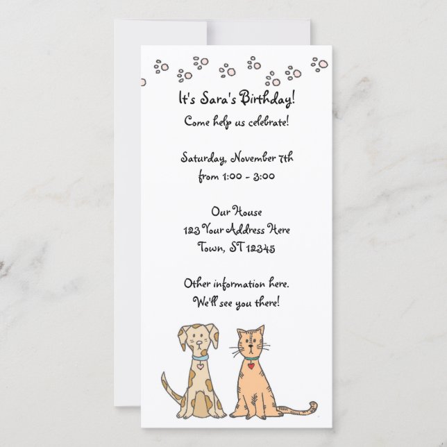 Cute Dog and Cat Birthday Invitation (Front)