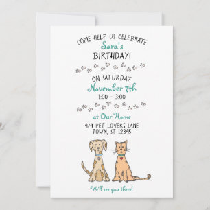 Cute Dog and Cat Birthday Invitation