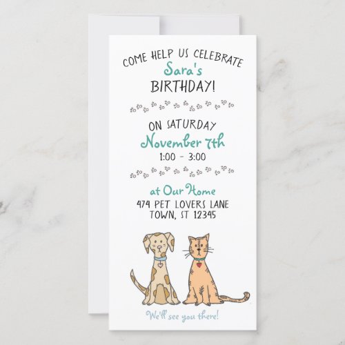 Cute Dog and Cat Birthday Invitation