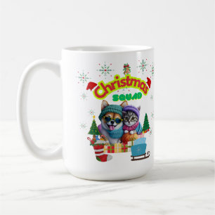 Cute dog and cat Christmas squad design  Coffee Mu Coffee Mug