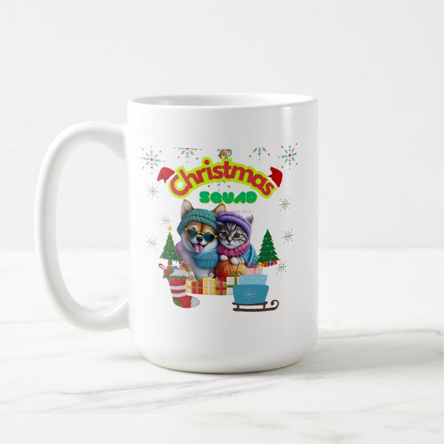 Cute dog and cat Christmas squad design  Coffee Mug (Left)