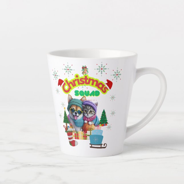 Cute dog and cat Christmas squad design  Latte Mug (Right)