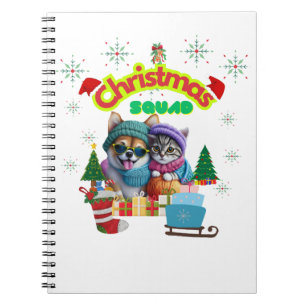 Cute dog and cat Christmas squad design  Notebook