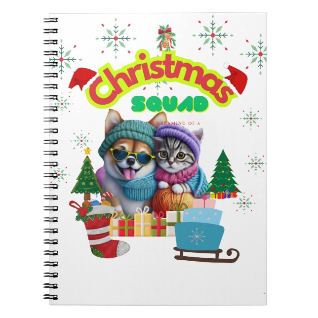 Cute dog and cat Christmas squad design  Notebook (Front)