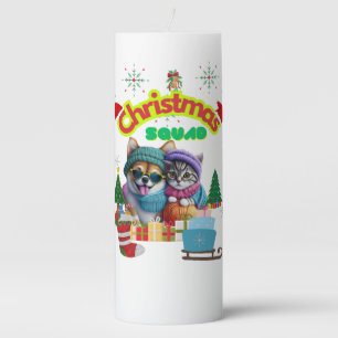 Cute dog and cat Christmas squad design  Pillar Candle