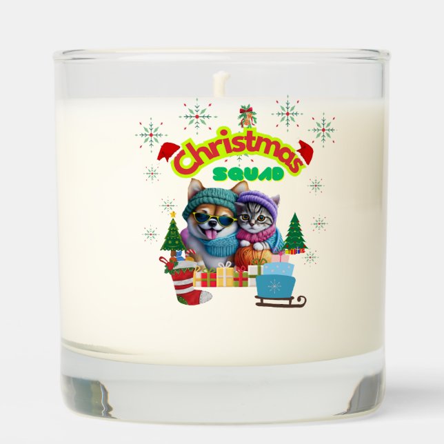 Cute dog and cat Christmas squad design  Scented Candle (Front)