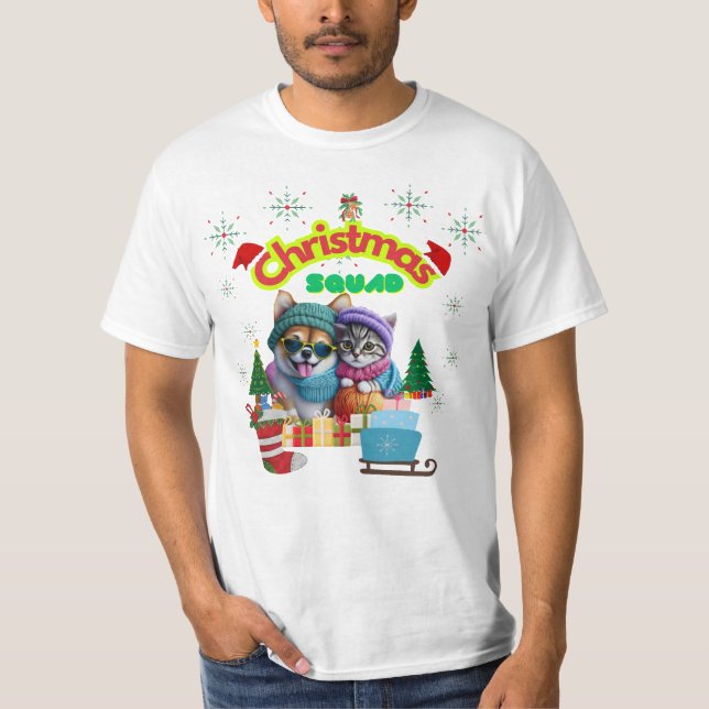 Cute dog and cat Christmas squad design  T-Shirt (Front)