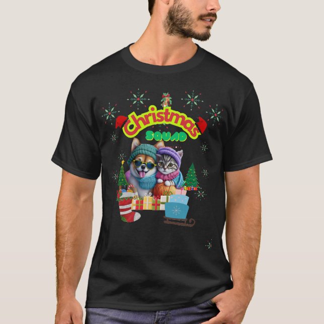 Cute dog and cat Christmas squad design  T-Shirt (Front)