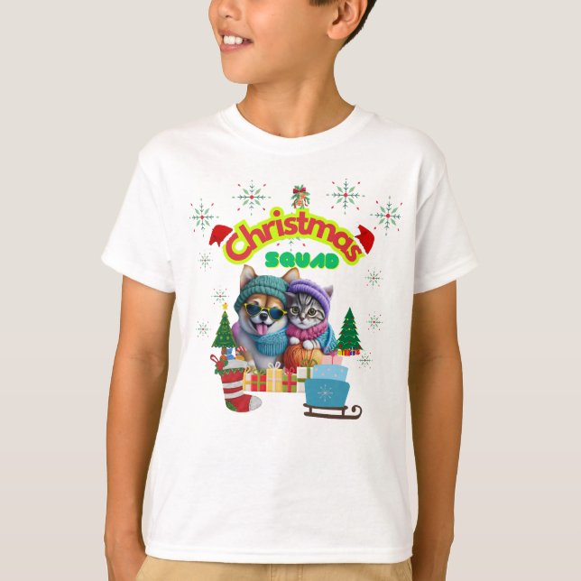 Cute dog and cat Christmas squad design  T-Shirt (Front)